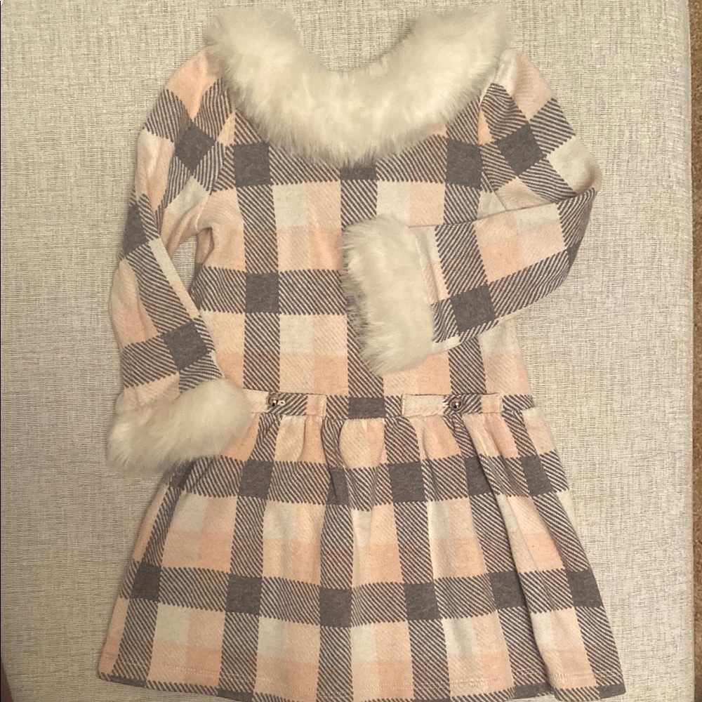 Janie and Jack Plaid Dress with Faux Fur Trim